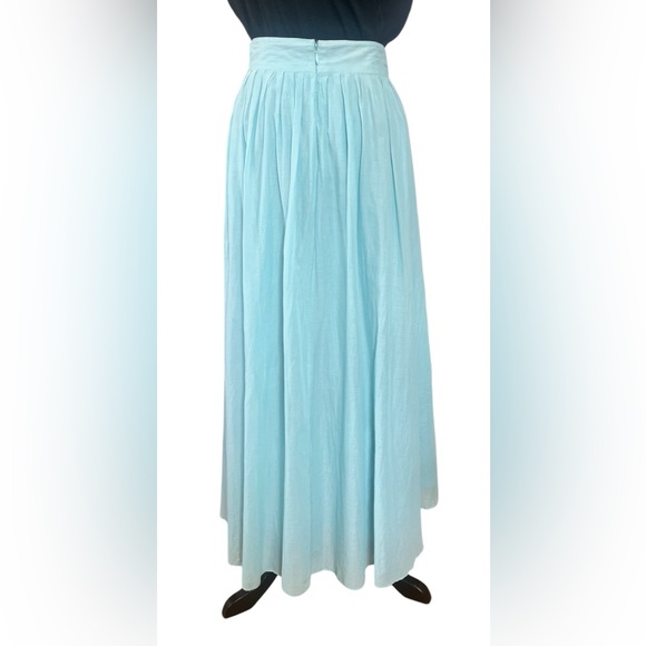 J. Crew Mint Green Cotton Pleated Zip Back Maxi A-line Skirt w/ Pockets Size 4 - Picture 2 of 5